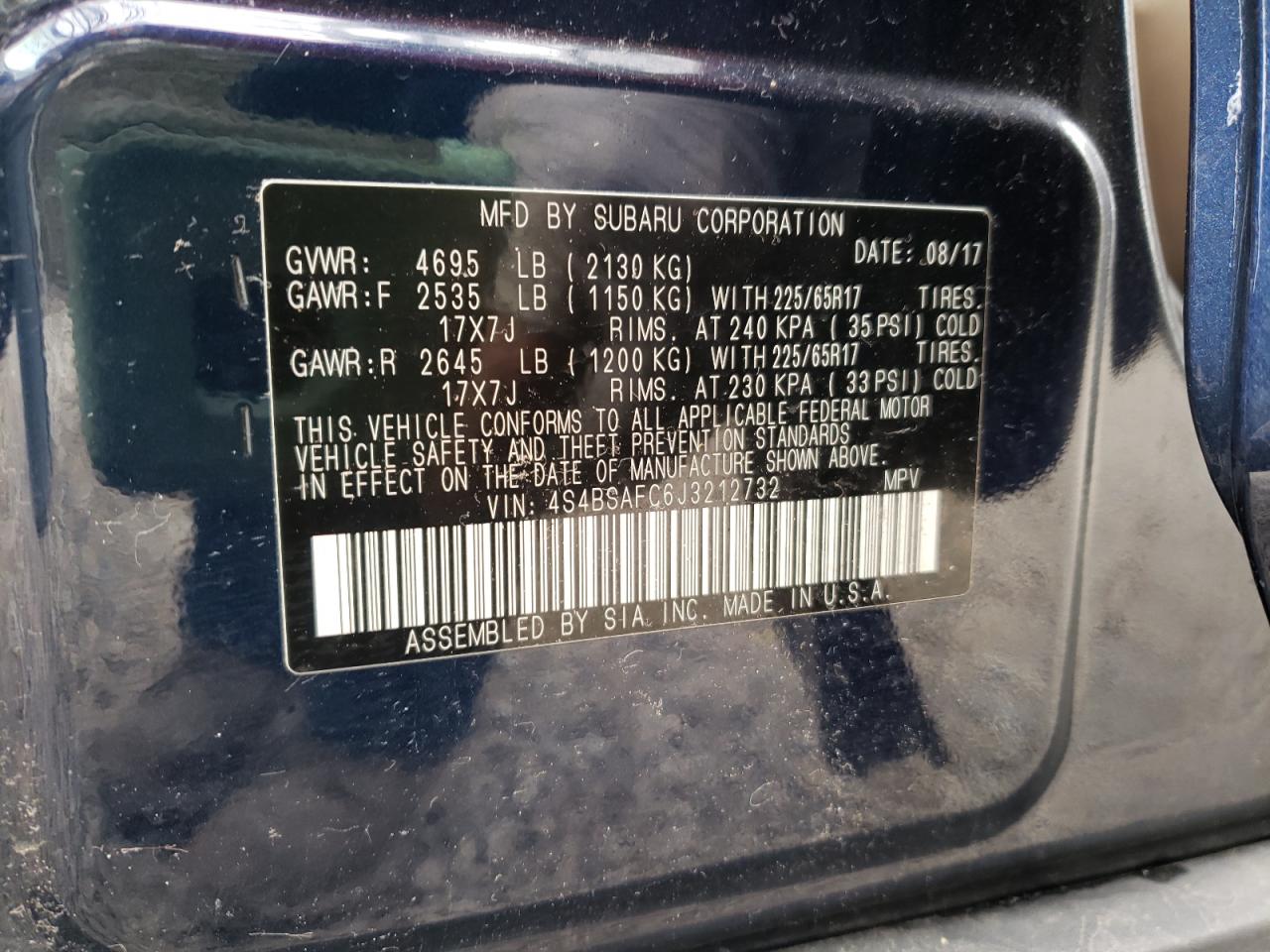 Photo 10 from auction – 2018 SUBARU OUTBACK 2. with VIN 4S4BSAFC6J3212732