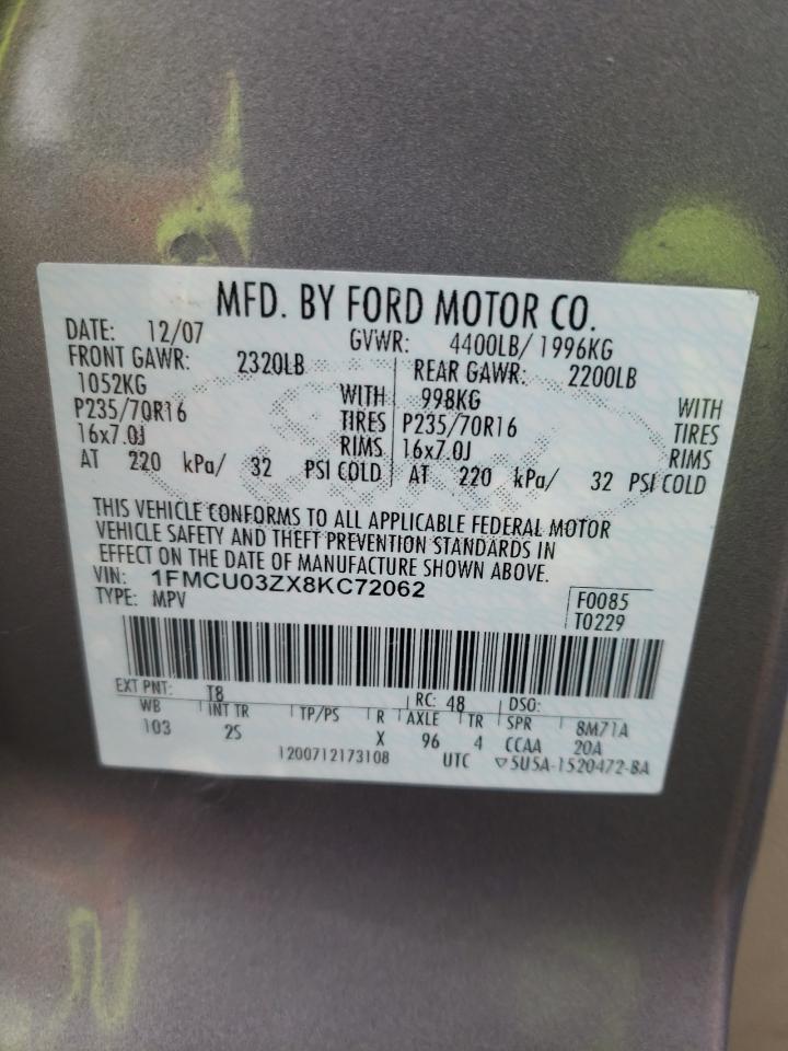 Photo 10 from auction – 2008 FORD ESCAPE XLT with VIN 1FMCU03ZX8KC72062