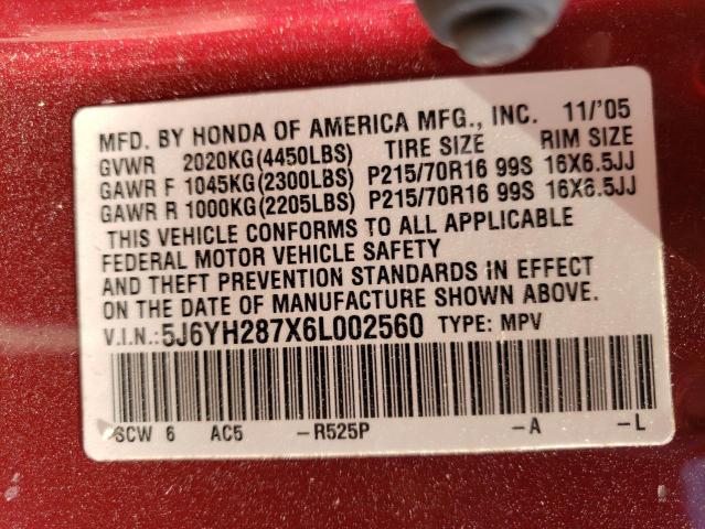 Photo 10 from auction – 2006 HONDA ELEMENT EX with VIN 5J6YH287X6L002560