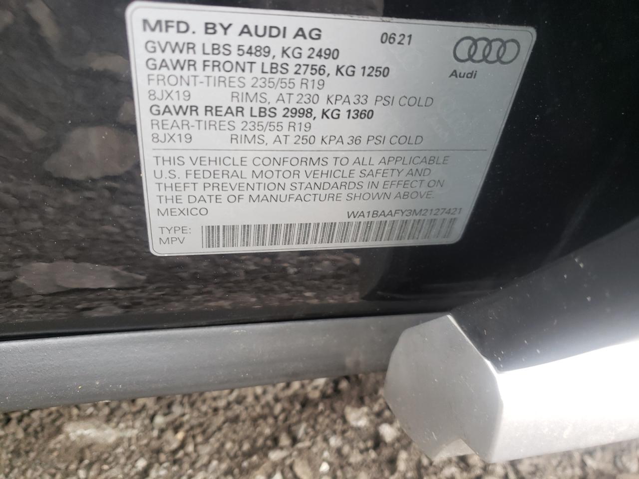 Photo 10 from auction – 2021 AUDI Q5 PREMIUM with VIN WA1BAAFY3M2127421