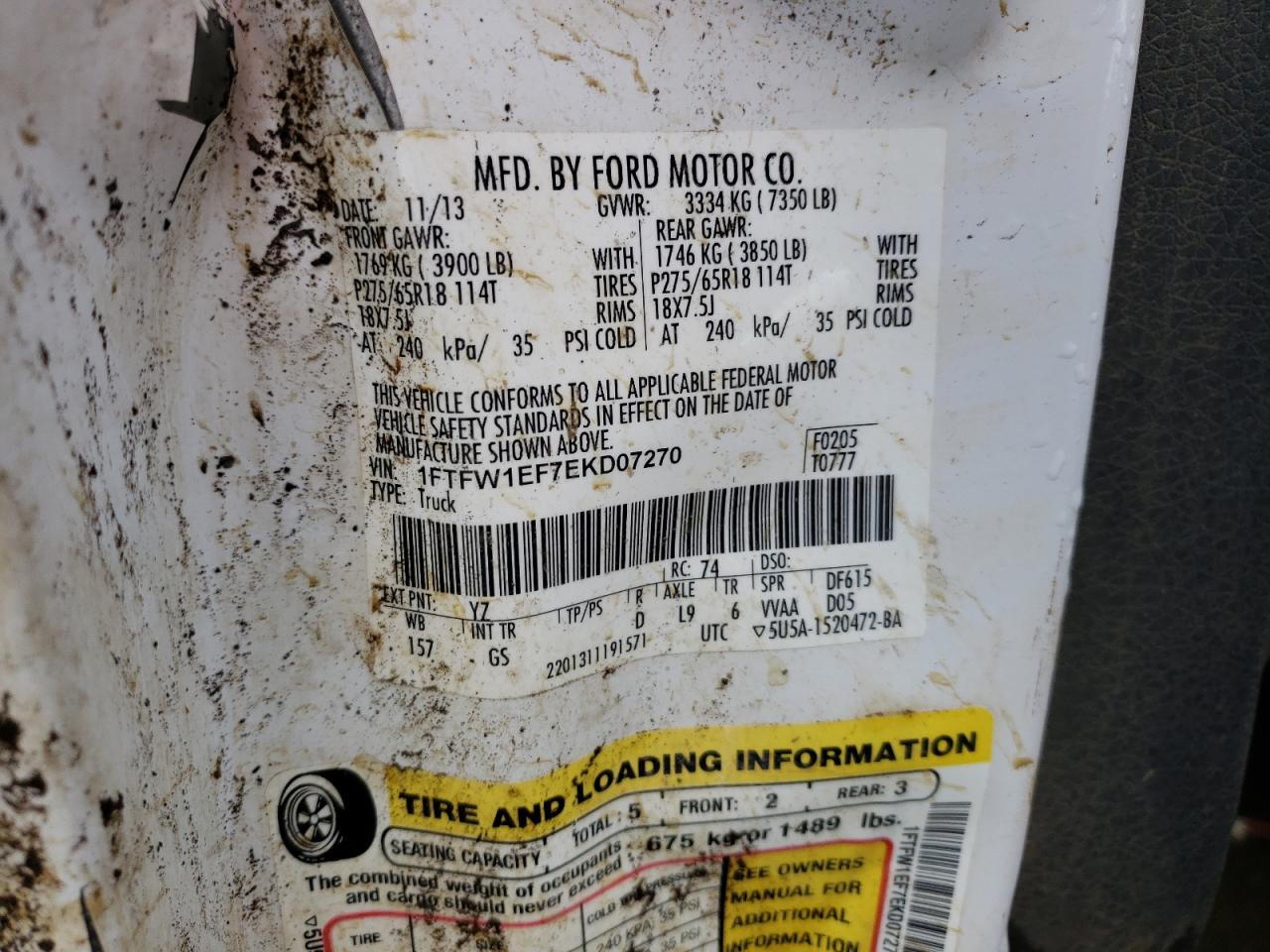 Photo 10 from auction – 2014 FORD F150 SUPER with VIN 1FTFW1EF7EKD07270