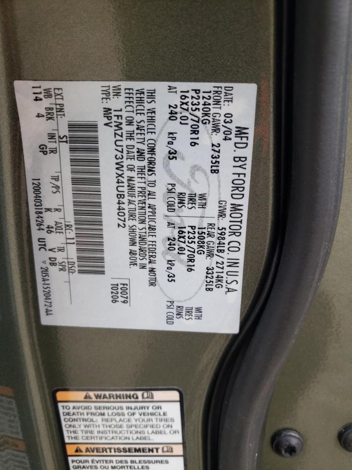 Photo 10 from auction – 2004 FORD EXPLORER X with VIN 1FMZU73WX4UB44072