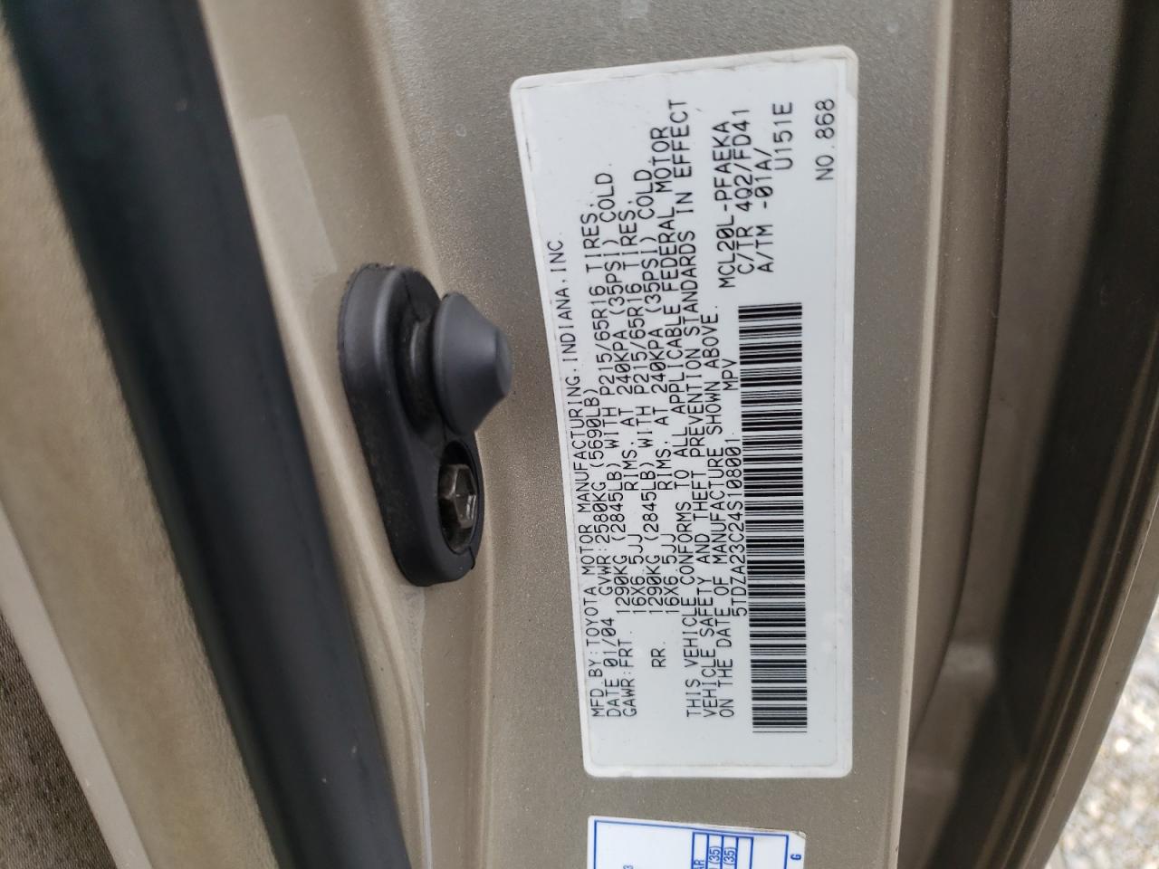 Photo 10 from auction – 2004 TOYOTA SIENNA CE with VIN 5TDZA23C24S108001