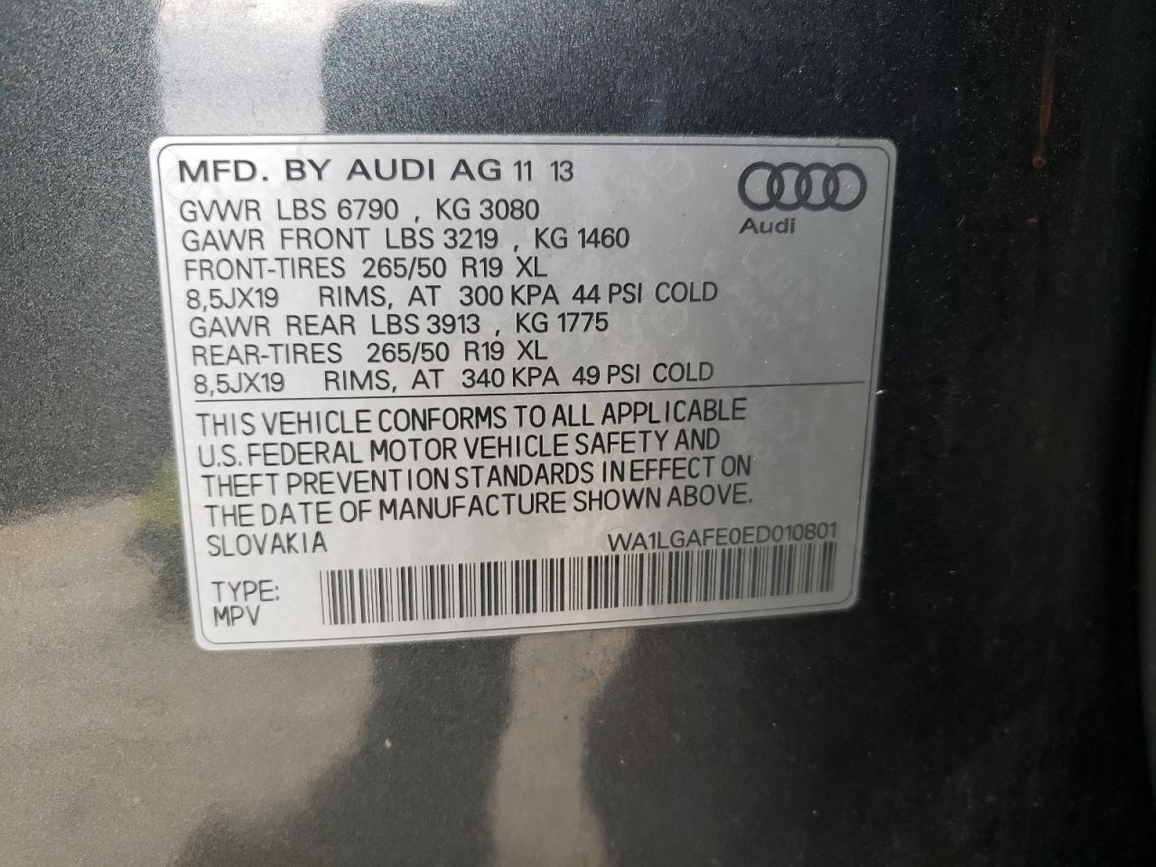 Photo 10 from auction – 2014 AUDI Q7 PREMIUM with VIN WA1LGAFE0ED010801
