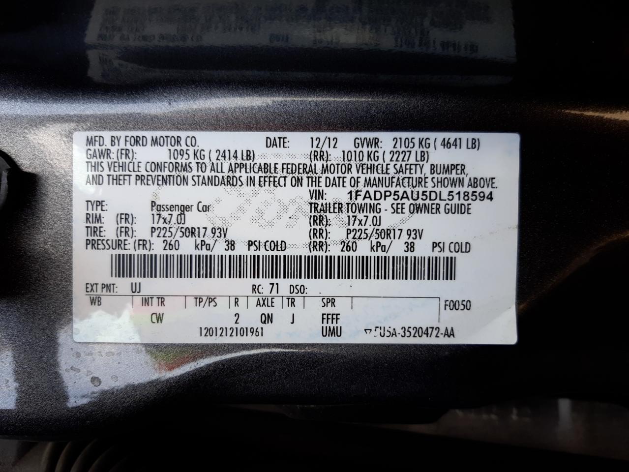 Photo 10 from auction – 2013 FORD C-MAX SE with VIN 1FADP5AU5DL518594