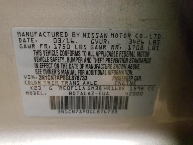 Photo 10 from auction – 2016 NISSAN VERSA S with VIN 3N1CN7AP0GL876733