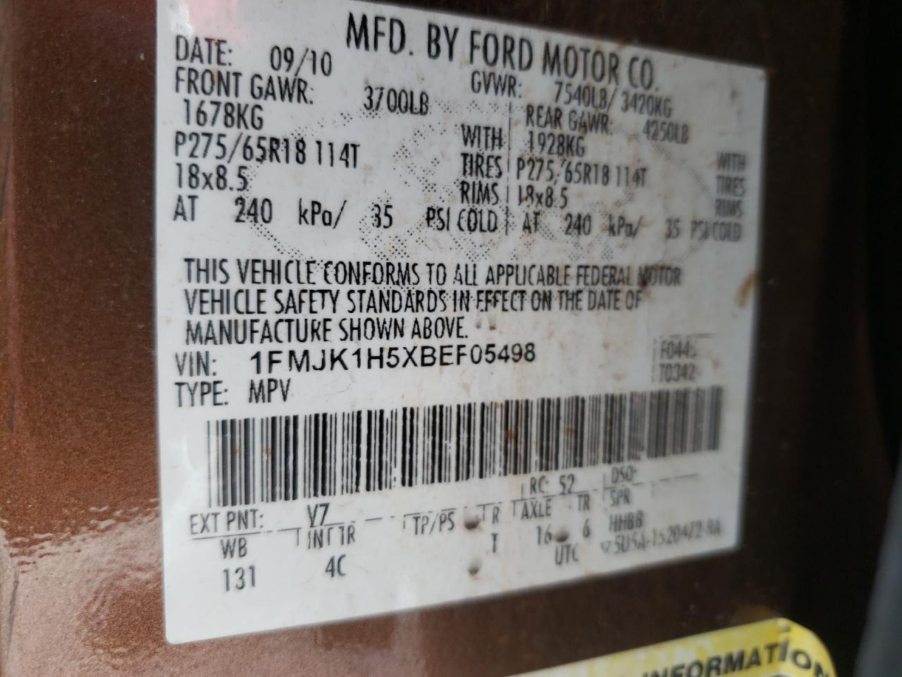 Photo 10 from auction – 2011 FORD EXPEDITION with VIN 1FMJK1H5XBEF05498