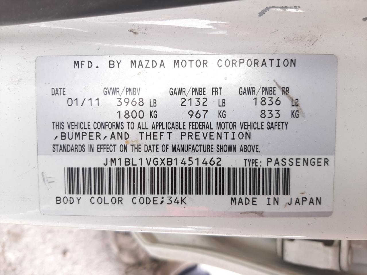 Photo 10 from auction – 2011 MAZDA 3 I with VIN JM1BL1VGXB1451462