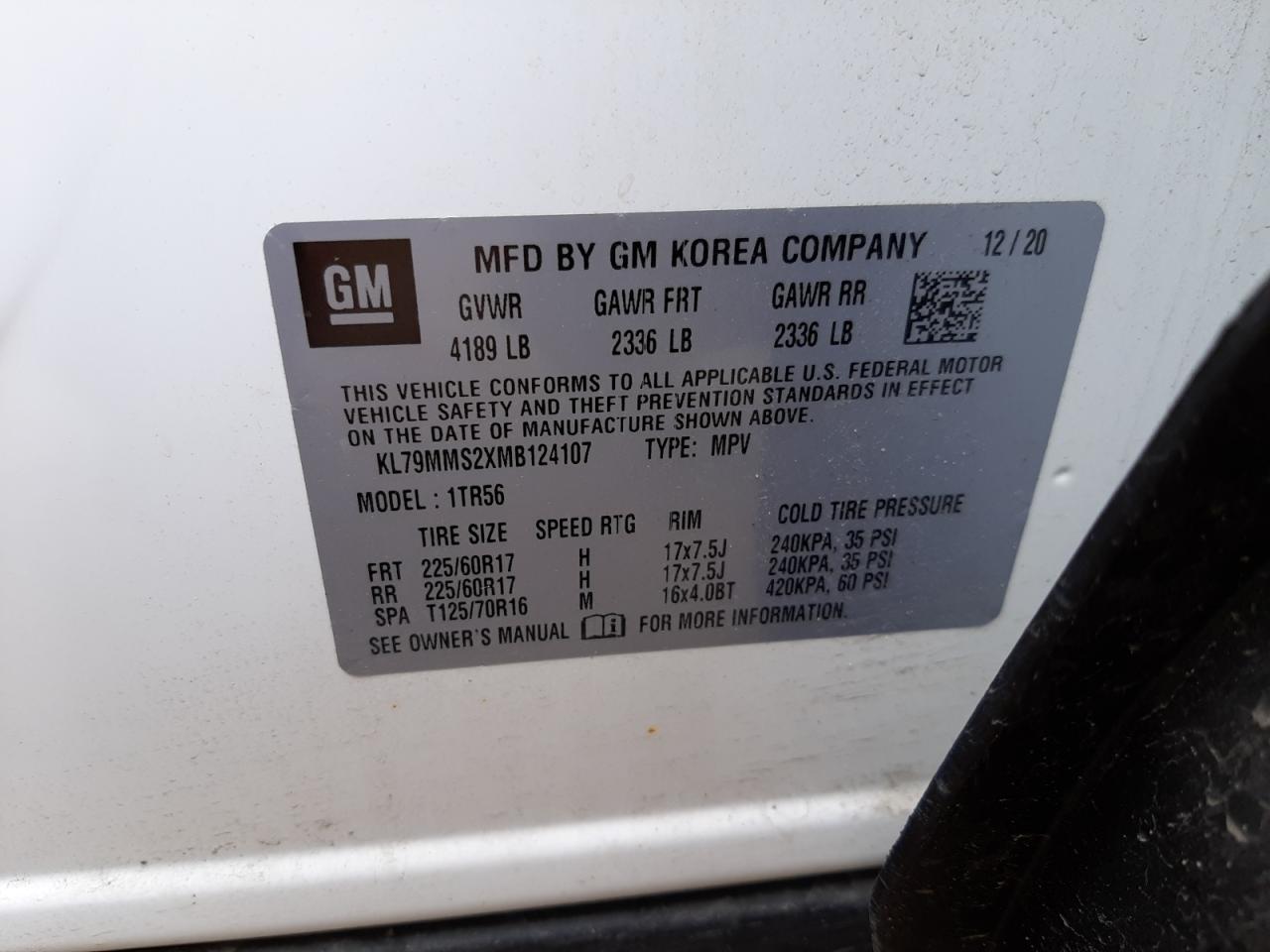 Photo 10 from auction – 2021 CHEVROLET TRAILBLAZE with VIN KL79MMS2XMB124107