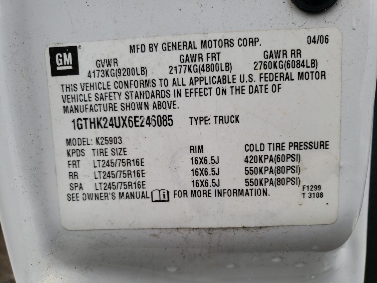 Photo 10 from auction – 2006 GMC SIERRA K25 with VIN 1GTHK24UX6E246085
