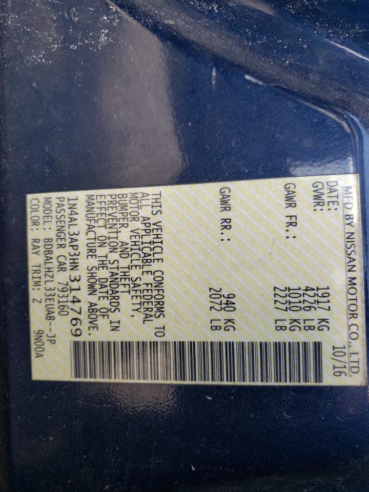 Photo 10 from auction – 2017 NISSAN ALTIMA 2.5 with VIN 1N4AL3AP3HN314769