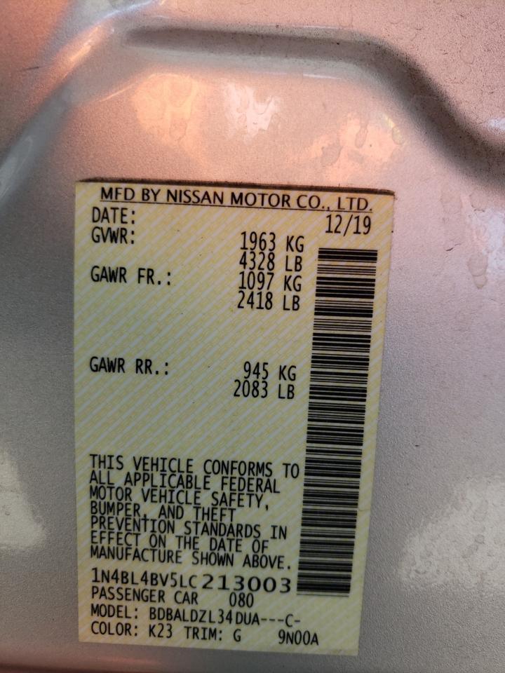 Photo 10 from auction – 2020 NISSAN ALTIMA S with VIN 1N4BL4BV5LC213003