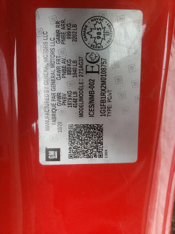 Photo 10 from auction – 2021 CHEVROLET CAMARO LS with VIN 1G1FB1RX2M0108757