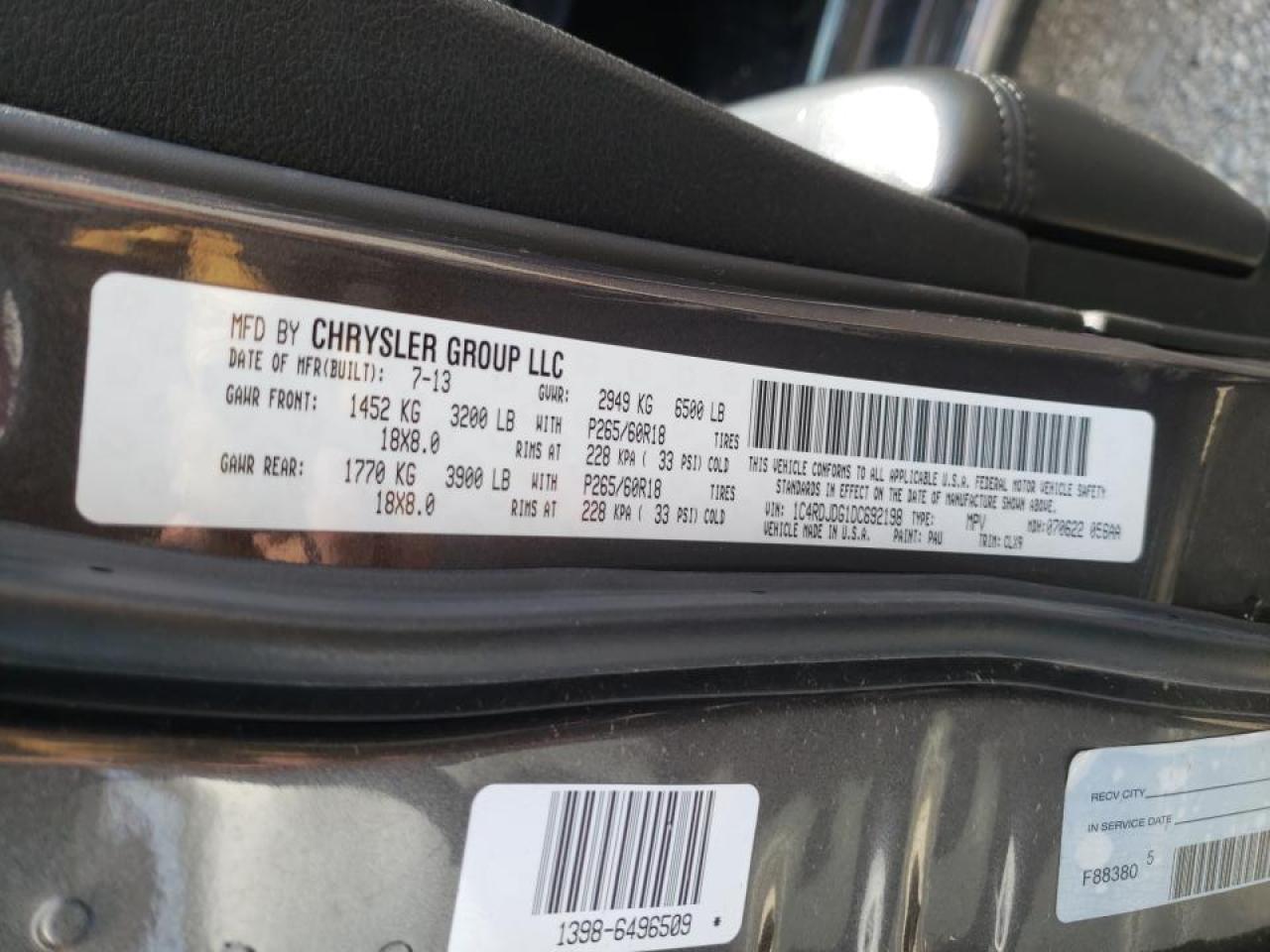 Photo 10 from auction – 2013 DODGE DURANGO CR with VIN 1C4RDJDG1DC692198
