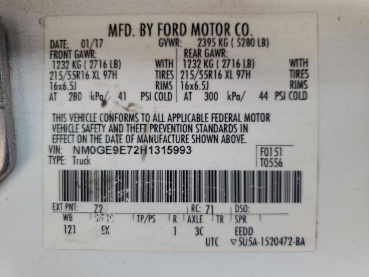 Photo 10 from auction – 2017 FORD TRANSIT CO with VIN NM0GE9E72H1315993