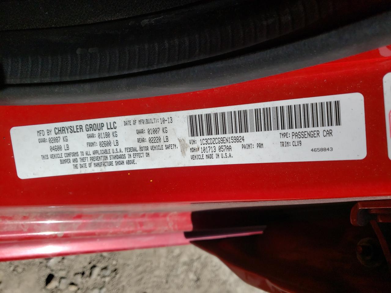 Photo 10 from auction – 2014 DODGE AVENGER SX with VIN 1C3CDZCG9EN159824