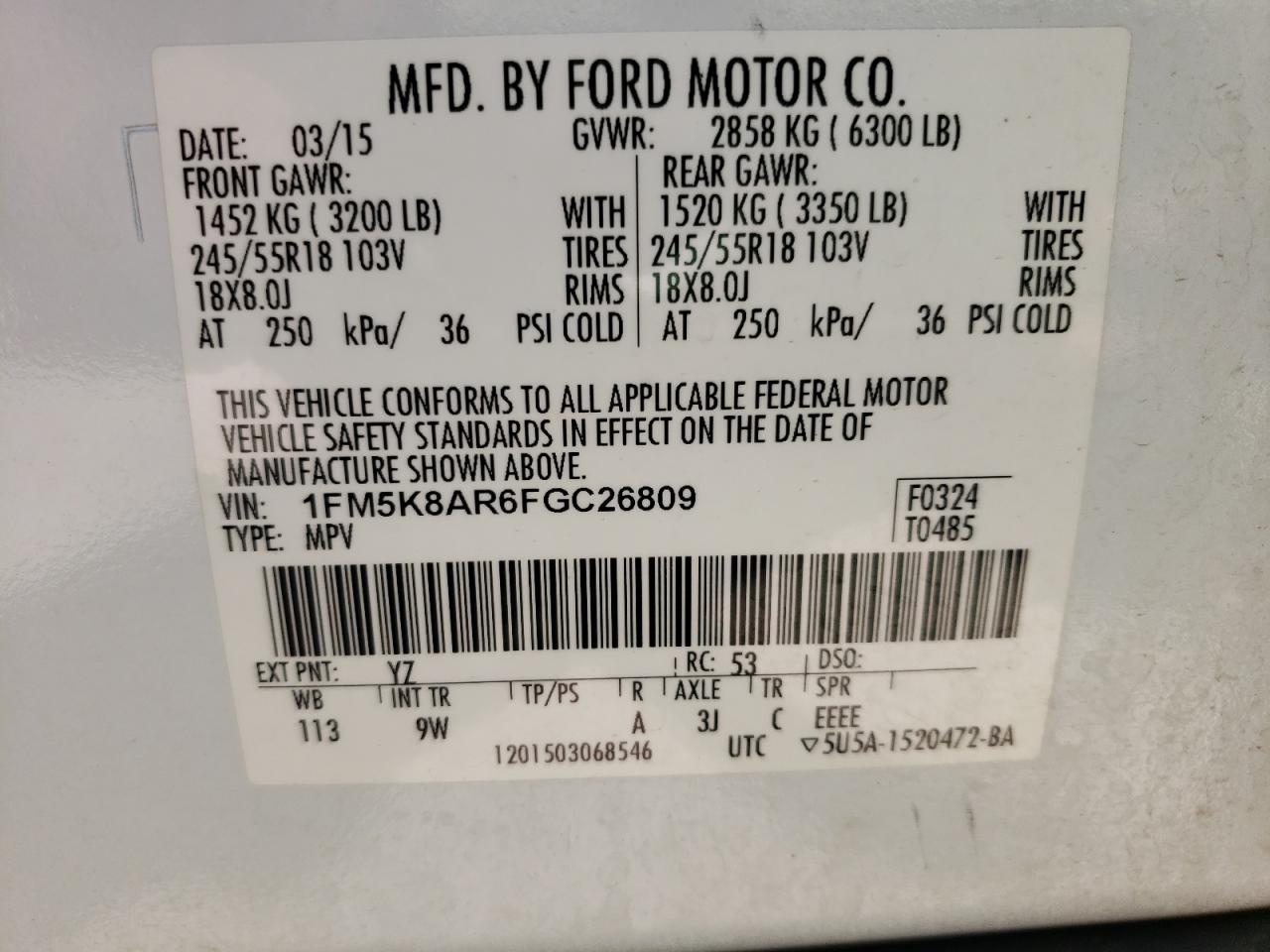 Photo 10 from auction – 2015 FORD EXPLORER P with VIN 1FM5K8AR6FGC26809
