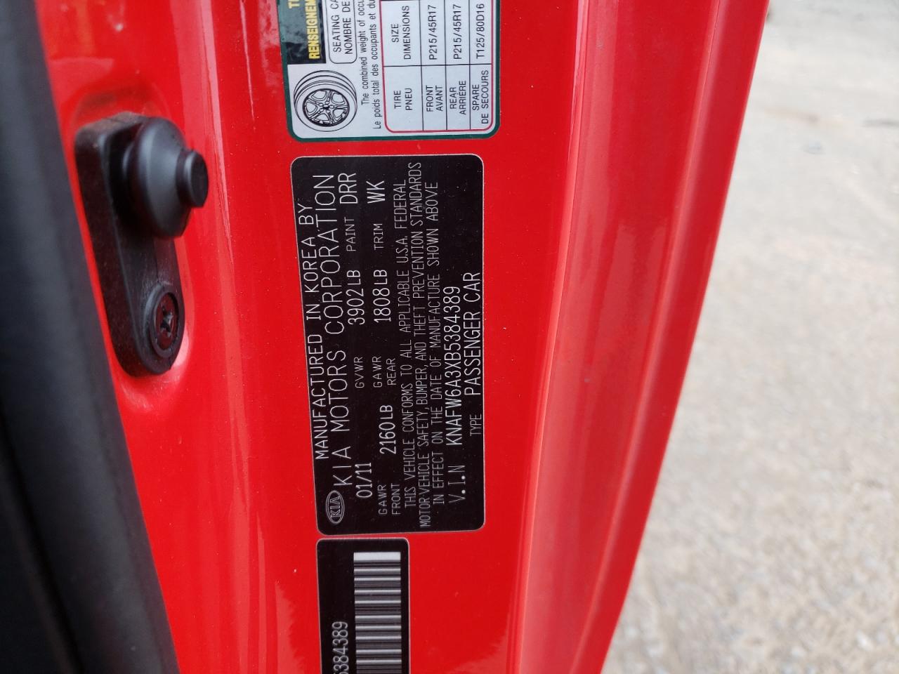 Photo 10 from auction – 2011 KIA FORTE SX with VIN KNAFW6A3XB5384389