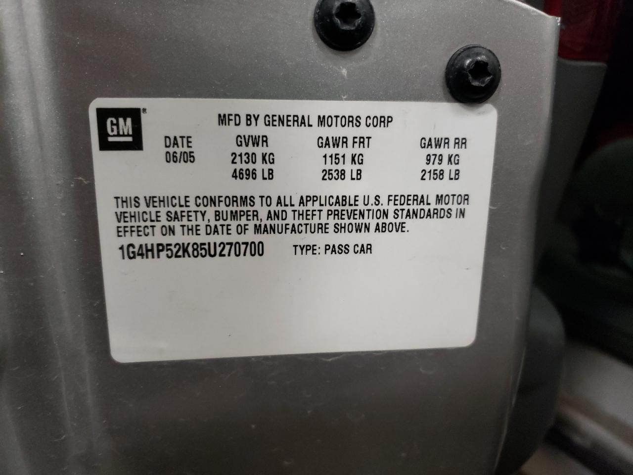 Photo 10 from auction – 2005 BUICK LESABRE CU with VIN 1G4HP52K85U270700