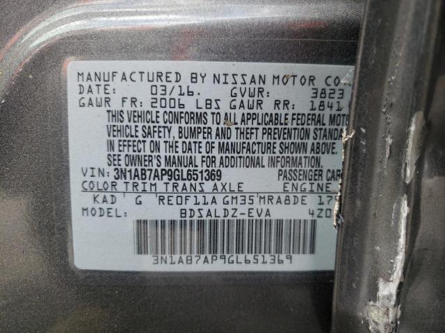 Photo 10 from auction – 2016 NISSAN SENTRA S with VIN 3N1AB7AP9GL651369