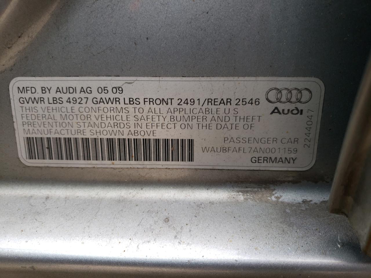 Photo 10 from auction – 2010 AUDI A4 PREMIUM with VIN WAUBFAFL7AN001159