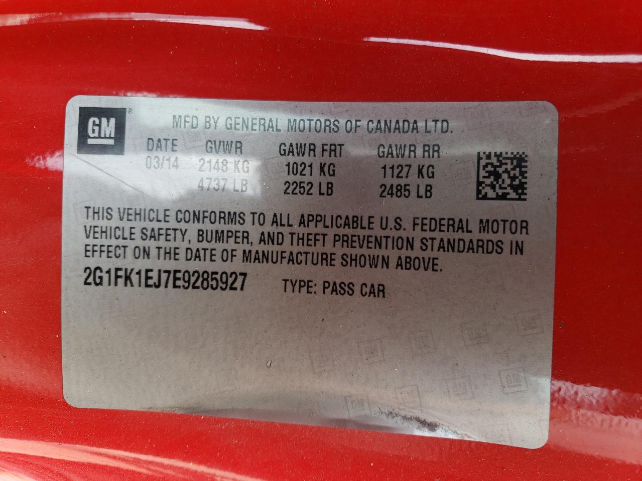 Photo 10 from auction – 2014 CHEVROLET CAMARO 2SS with VIN 2G1FK1EJ7E9285927