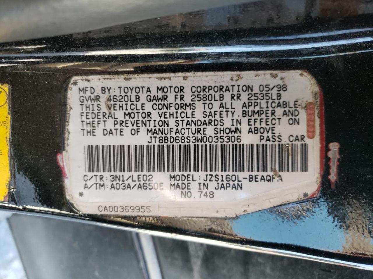Photo 10 from auction – 1998 LEXUS GS 300 with VIN JT8BD68S3W0035306