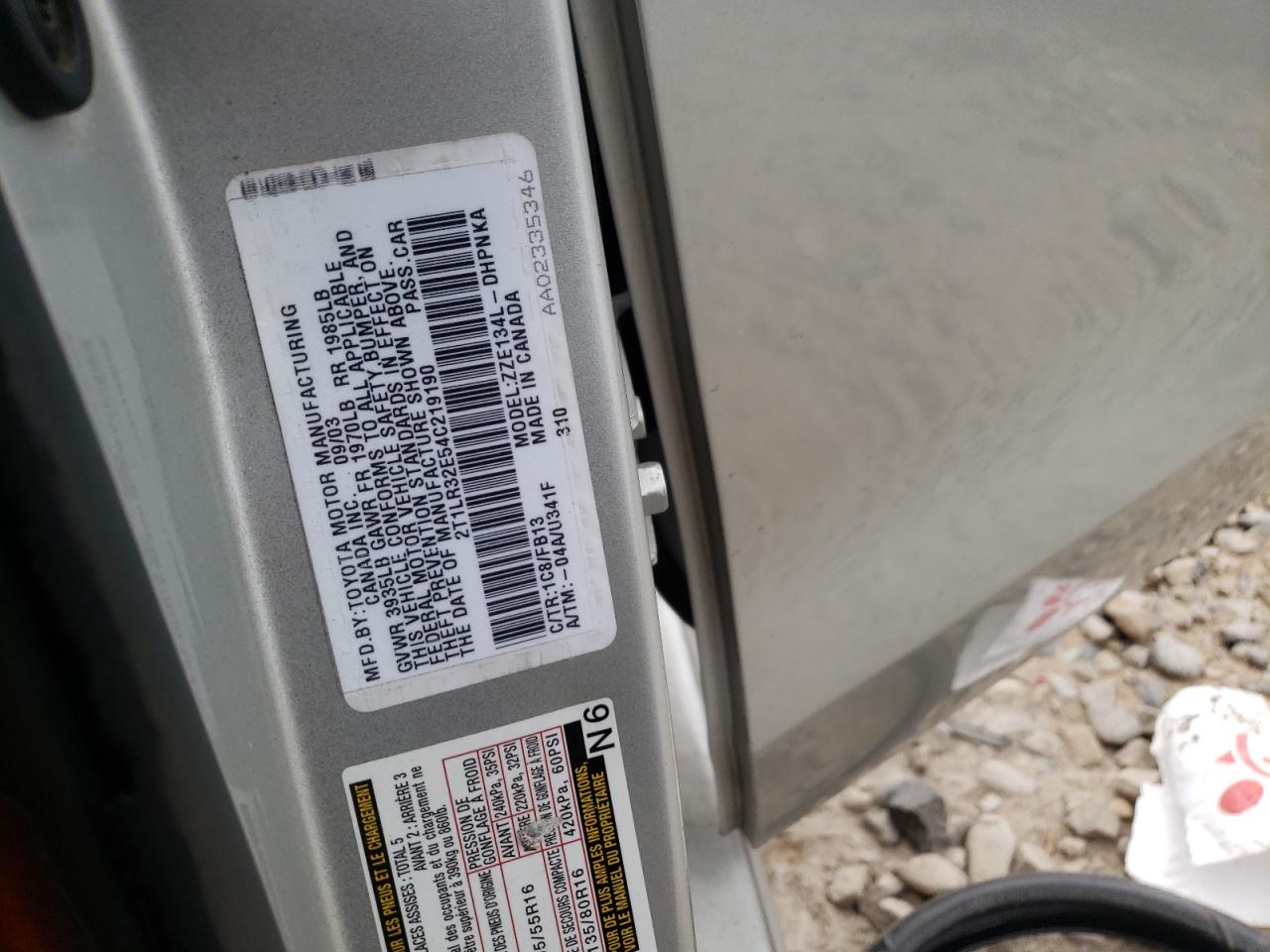 Photo 10 from auction – 2004 TOYOTA COROLLA MA with VIN 2T1LR32E54C219190