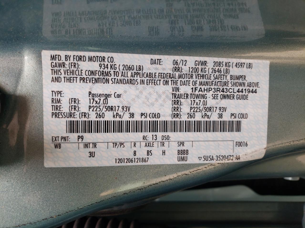 Photo 10 from auction – 2012 FORD FOCUS BEV with VIN 1FAHP3R43CL441944