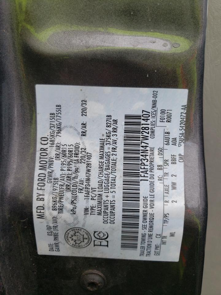 Photo 10 from auction – 2007 FORD FOCUS ZX4 with VIN 1FAFP34N47W281407