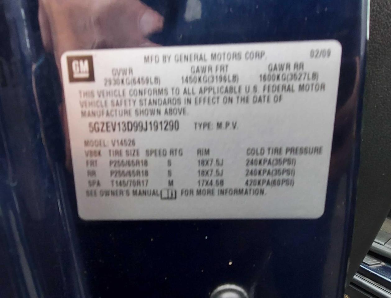 Photo 10 from auction – 2009 SATURN OUTLOOK XE with VIN 5GZEV13D99J191290