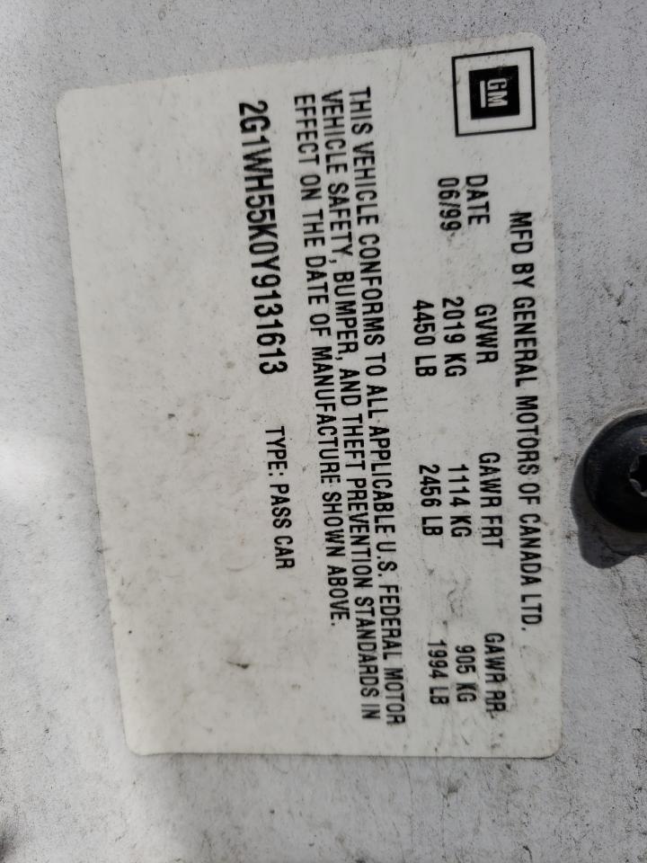 Photo 10 from auction – 2000 CHEVROLET IMPALA with VIN 2G1WH55K0Y9131613