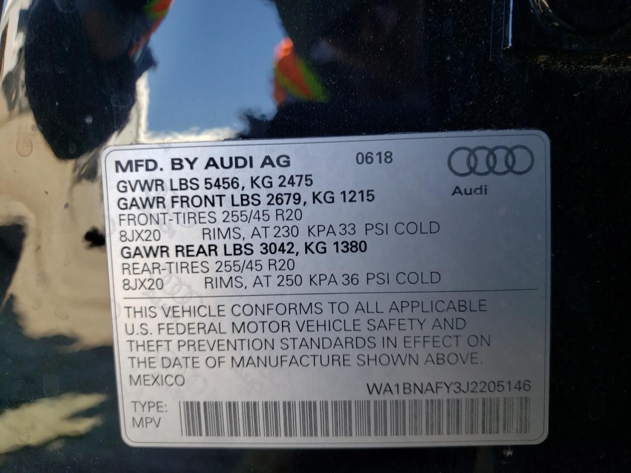 Photo 10 from auction – 2018 AUDI Q5 PREMIUM with VIN WA1BNAFY3J2205146