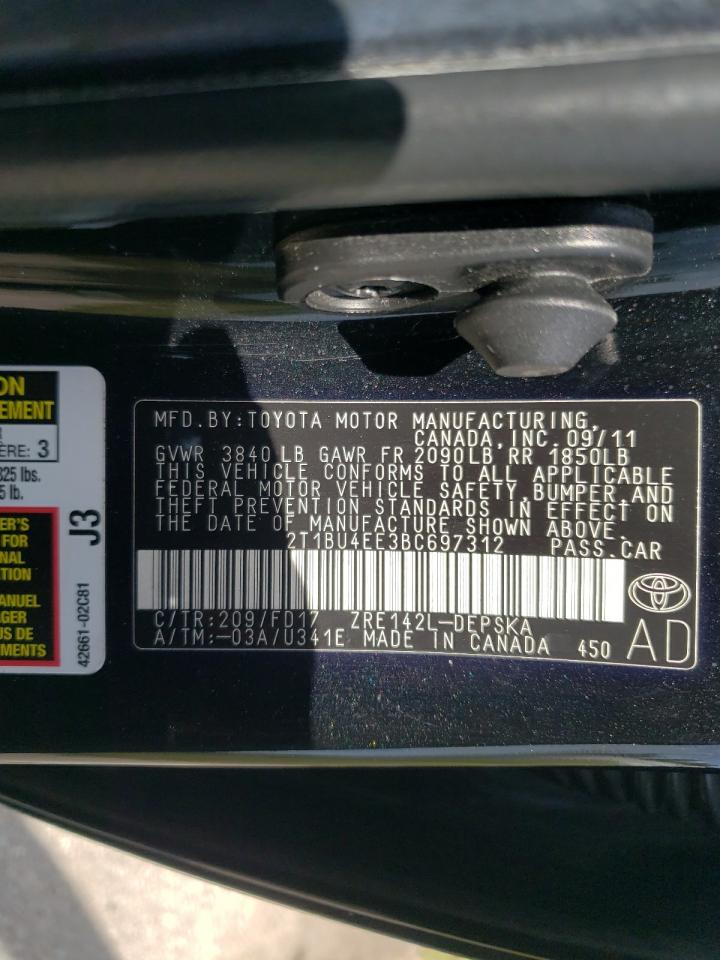 Photo 10 from auction – 2011 TOYOTA COROLLA BA with VIN 2T1BU4EE3BC697312