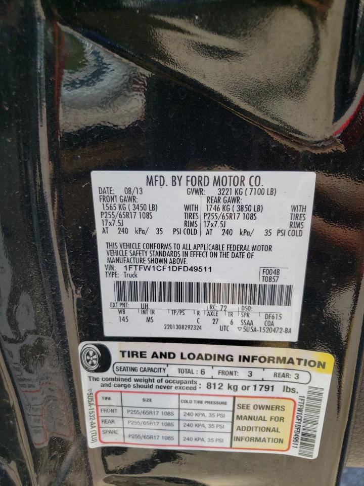 Photo 10 from auction – 2013 FORD F150 SUPER with VIN 1FTFW1CF1DFD49511