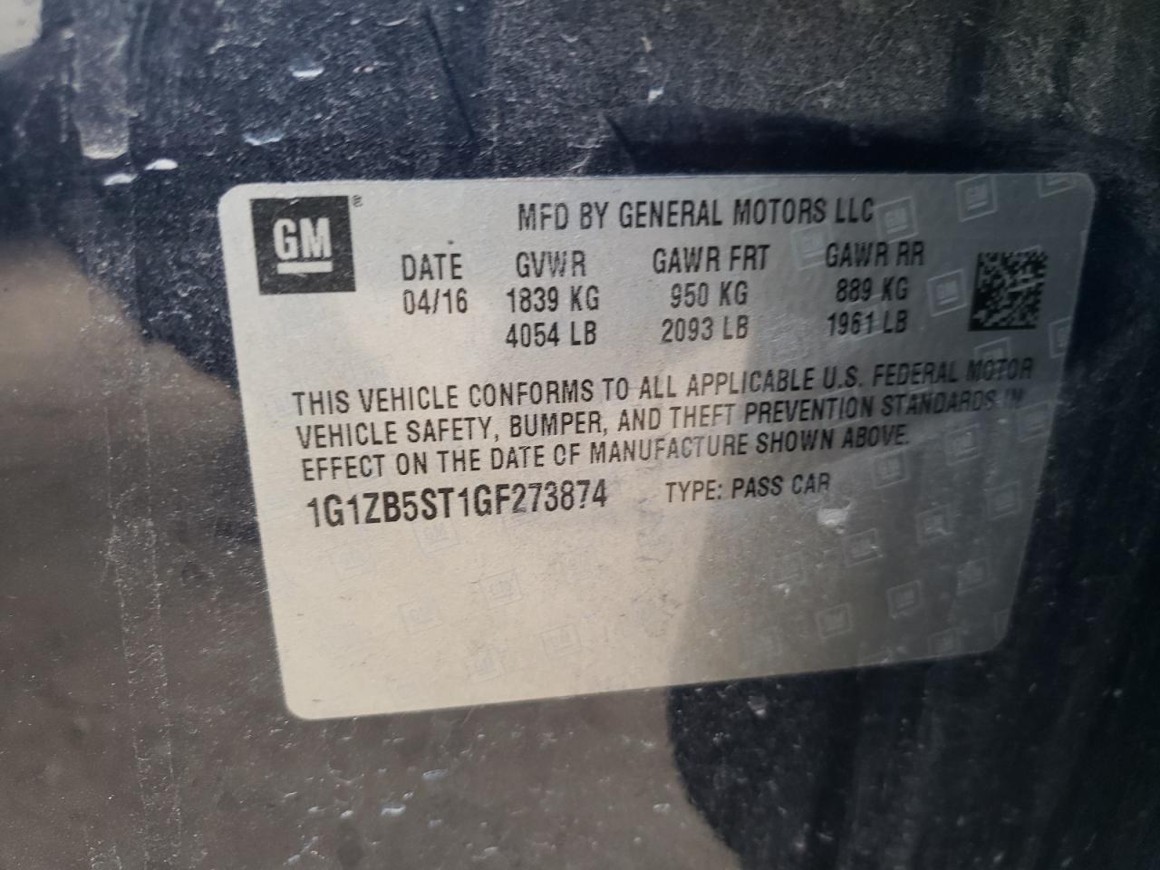 Photo 10 from auction – 2016 CHEVROLET MALIBU LS with VIN 1G1ZB5ST1GF273874