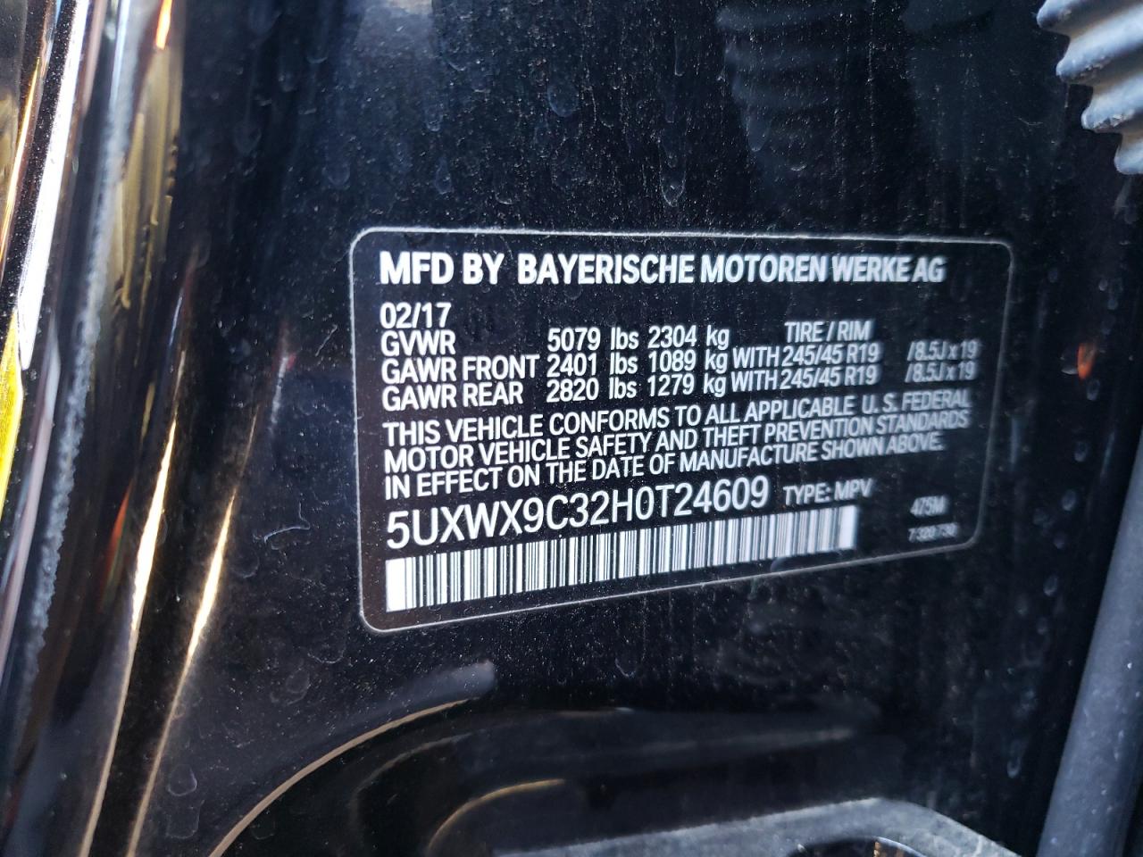 Photo 10 from auction – 2017 BMW X3 XDRIVE2 with VIN 5UXWX9C32H0T24609
