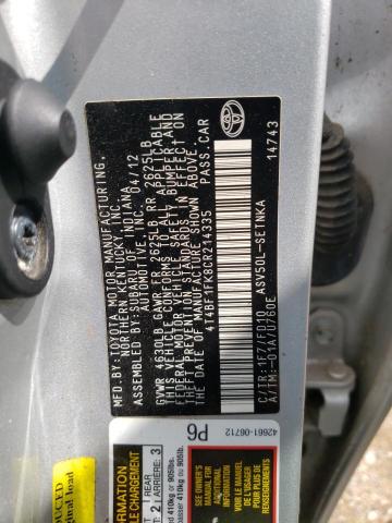 Photo 10 from auction – 2012 TOYOTA CAMRY BASE with VIN 4T4BF1FK8CR214335