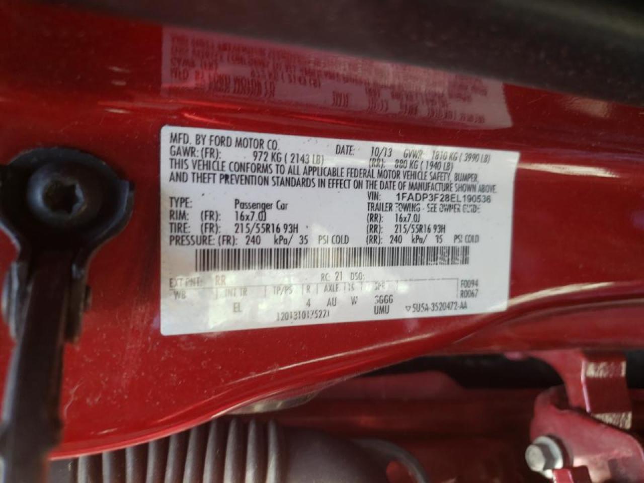 Photo 10 from auction – 2014 FORD FOCUS SE with VIN 1FADP3F28EL190536