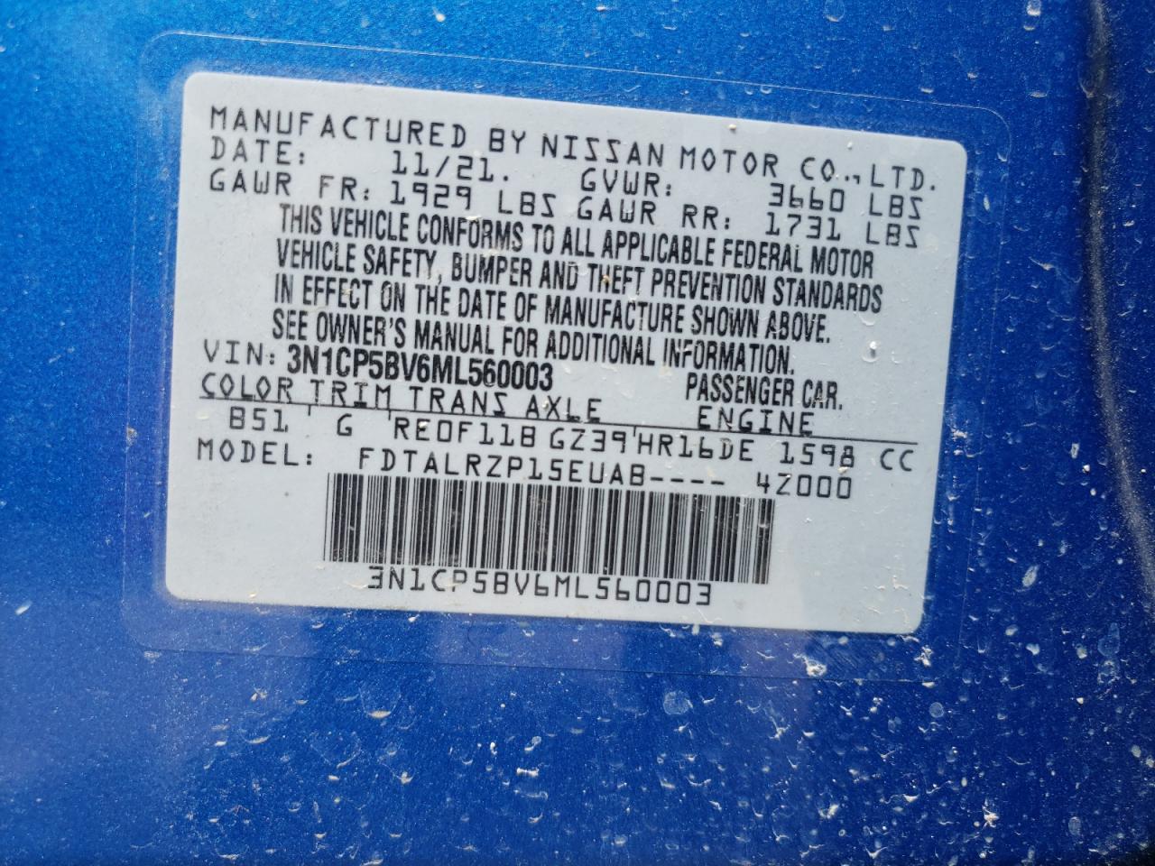 Photo 10 from auction – 2021 NISSAN KICKS S with VIN 3N1CP5BV6ML560003