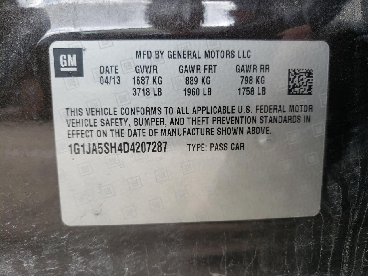 Photo 10 from auction – 2013 CHEVROLET SONIC LS with VIN 1G1JA5SH4D4207287