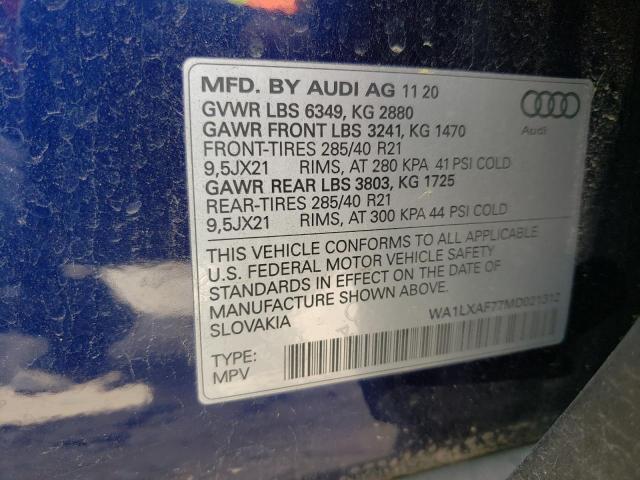 Photo 10 from auction – 2021 AUDI Q7 PREMIUM with VIN WA1LXAF77MD021312