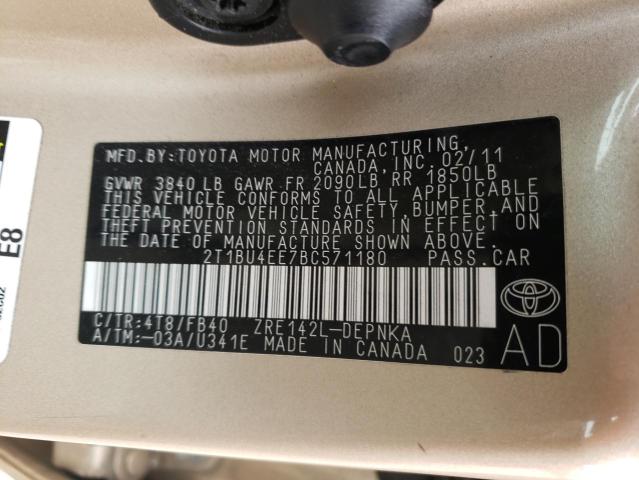 TOYOTA COROLLA BA 2011 with VIN 2T1BU4EE7BC571180 - Photo from auction