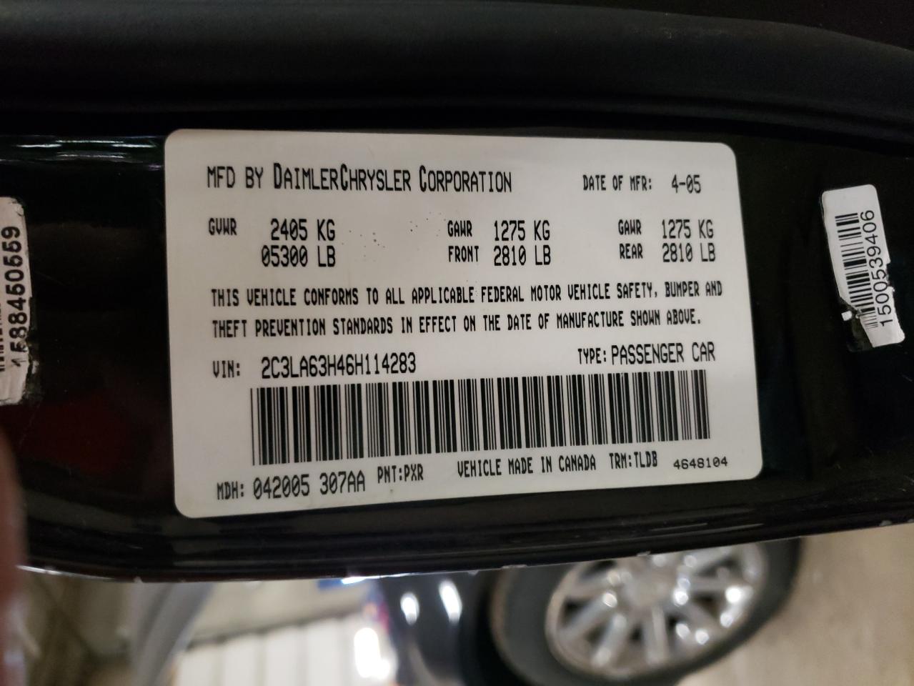 Photo 10 from auction – 2006 CHRYSLER 300C with VIN 2C3LA63H46H114283