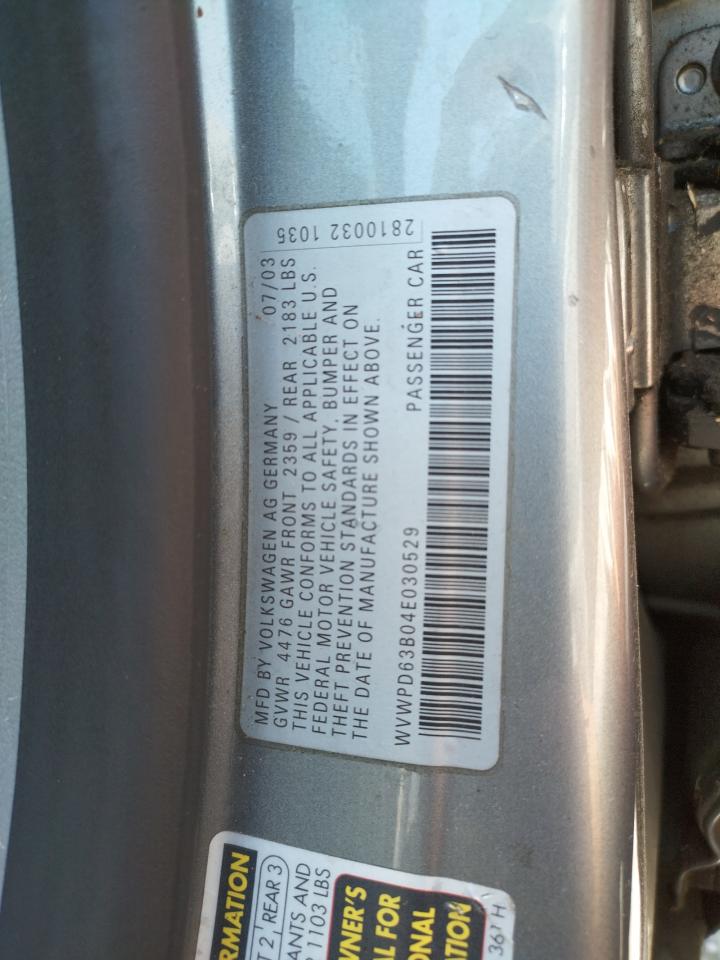Photo 10 from auction – 2004 VOLKSWAGEN PASSAT GLS with VIN WVWPD63B04E030529