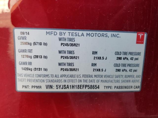 Photo 10 from auction – 2014 TESLA MODEL S with VIN 5YJSA1H18EFP58654