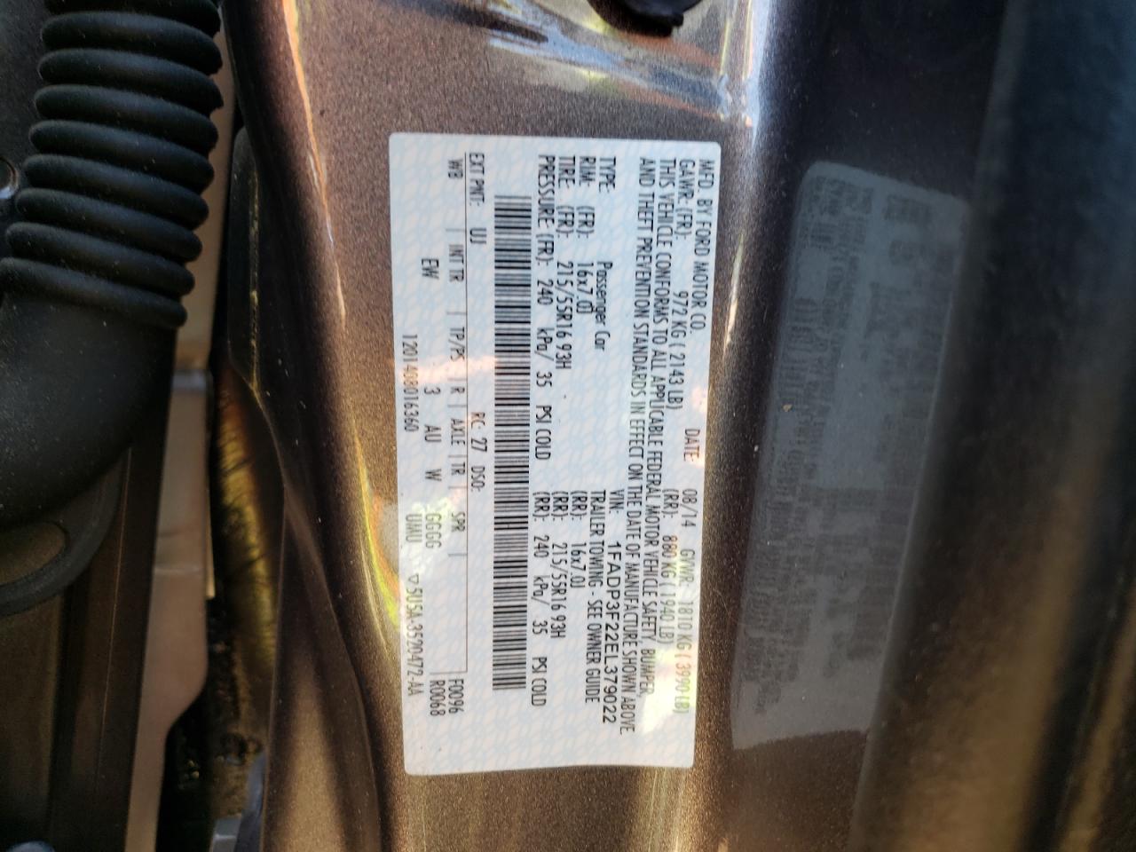Photo 10 from auction – 2014 FORD FOCUS SE with VIN 1FADP3F22EL379022