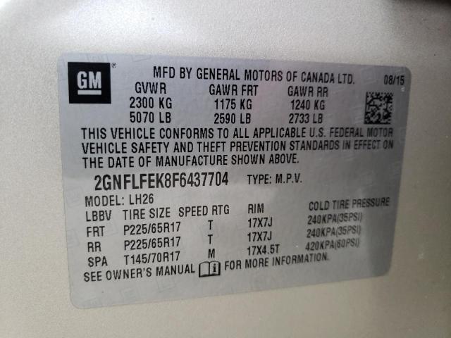 Photo 10 from auction – 2015 CHEVROLET EQUINOX LT with VIN 2GNFLFEK8F6437704