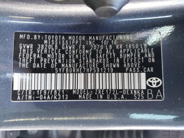 Photo 10 from auction – 2017 TOYOTA COROLLA L with VIN 5YFBURHE7HP591219