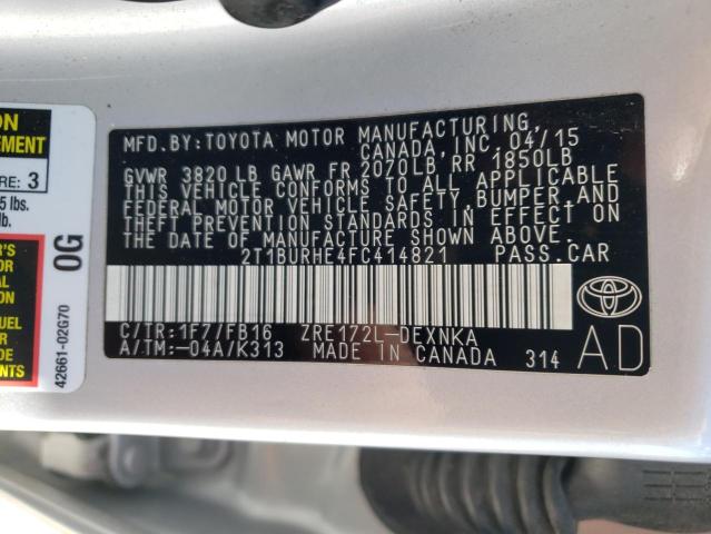 Photo 10 from auction – 2015 TOYOTA COROLLA L with VIN 2T1BURHE4FC414821